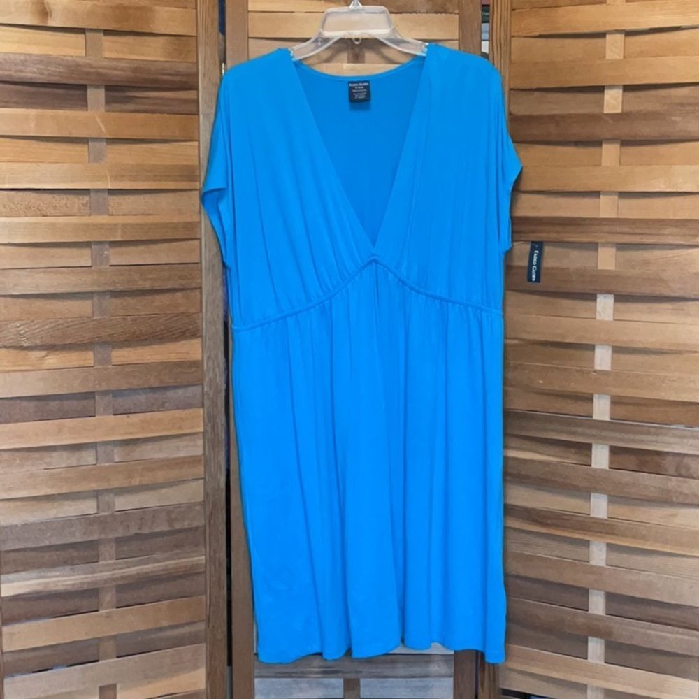 NWT Faded Glory Blue Dress V-Neck Empire Waist Women’s size Large XL Polyester